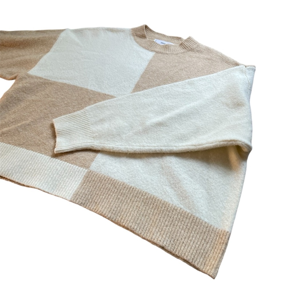 Mango Color Block Tan and Cream Sweater